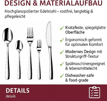 Набір столових приборів 60 предметів для 12 осіб з нержавіючої сталі – елегантний набір, полірований до блиску, безпечний для посудомийної машини, стійкий до корозії. Модель 4