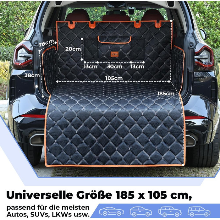 Захисна ковдра для собак у багажник авто KYG, 185x105 см, водовідштовхувальна, з захистом бокових панелей та краю, універсальна