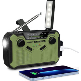 Радіо PRUNUS J-369: FM/AM, з ручним заводом, сонячна панель, Power Bank 3000mAh, SOS-сигнал, ліхтарик для кемпінгу та надзвичайних ситуацій (зелене)