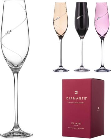 Шампанські келихи DIAMANTE 'Silhouette Color Selection', ручне огранювання, кришталь, набір 4 шт.