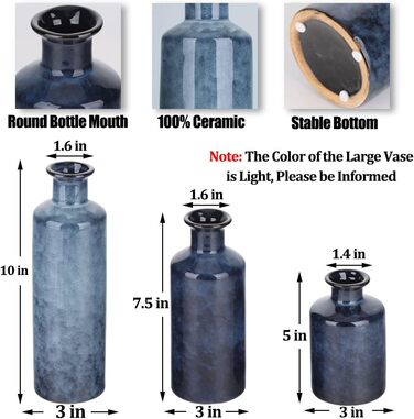 Набір керамічних ваз блакитного кольору – 3 шт. Вази у стилі фермерського будинку, декор для дому, вітальні, столу, каміну та входу