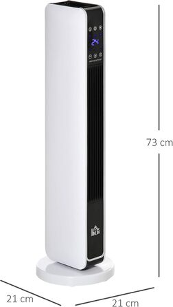 Електричний обігрівач HOMCOM 2200W – керамічний нагрівальний тумба з пультом, таймером та осциляцією, білий+чорний, 21 x 21 x 73 см
