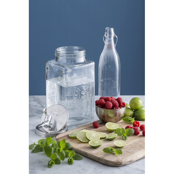3-Liter Refrigerator Beverage Dispenser with Tap, Glass/Metal, Dimensions: 32.7 x 14 x 18 cm