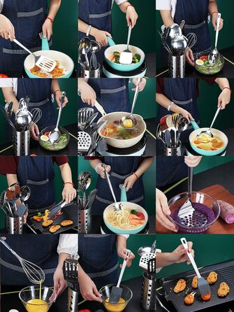 Kyraton Stainless Steel Kitchen Utensils Set, 37-Piece, Kitchen Helper Set, Kitchen Tool Set with Utensil Holder, Cooking Spoon Set Dishwasher Safe