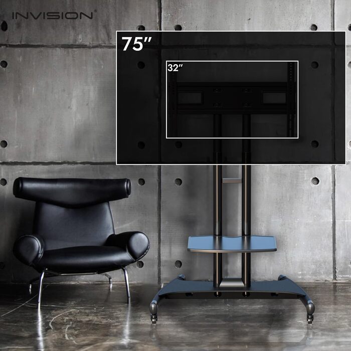 Підставка для телевізора Invision на колесах для екранів 32-75 дюймів, мобільна, регульована по висоті, до 45.5 кг, VESA 600x400, GT1200 ScreenStation