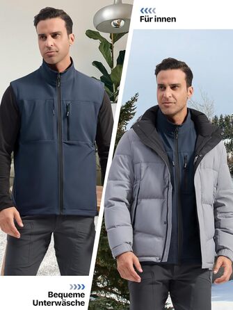 FREE SOLDIER Чоловіча зимова жилетка - тепла флісова жилетка, вітростійка, реверсивна, без рукавів, софтшелл для роботи та походів, S, Синій&Чорний