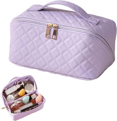 Водонепроникна степкова косметичка для подорожей, купання та повсякденного використання, жіноча, з подвійною блискавкою, з PU-шкіри (фіолетова)