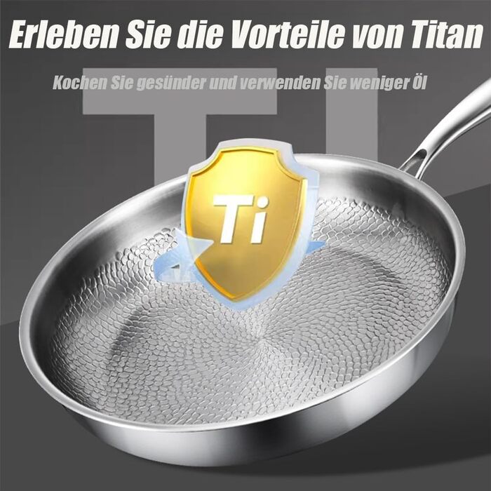 Сковорода Kovali Titan з нержавіючої сталі, 28 см, з кришкою, антипригарне покриття, кухонний посуд преміум-якості