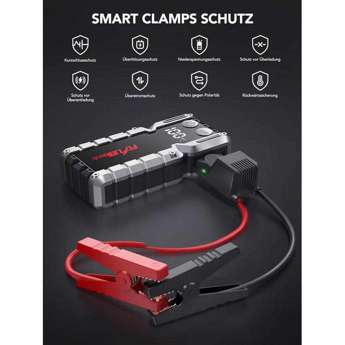 Powerbank Flylinktech CF900 для автозапуску з LCD-дисплеєм, 7000A, LED-ліхтарик, USB 3.0 (до 9.0L бензин/8.0L дизель)