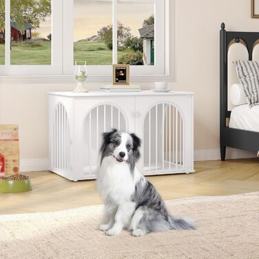 Клітка для собак Hzuaneri, 100 см, 3 двері, сучасний дизайн, для дому, висока міцність, 100 x 60 x 63 см, DFC84101B (білий)