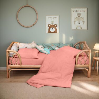 Набір постільної білизни для ліжечка Hook з мусліну 100% бавовни (100x135 см) – дихаючий та м'який, ручної роботи | Комплект постільної білизни для малюків з наволочкою 40x60 см (Рожевий, 135 x 100 см)