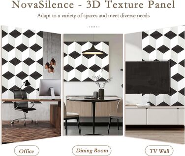 Акустичні панелі JBER для стін самоклеючі, шумопоглинаючі 3D-панелі для студії, офісу та дому, гексагональні (12 шт), 30×30×1 см, чорно-білі