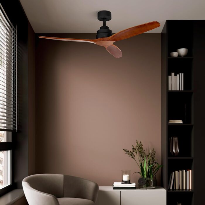 Вентилятор стельовий Ufesa, 40W, 6 швидкостей, тихий, 3 дерев'яних лопаті 132см, літо-зима, таймер 8год, пульт, чорний/темне дерево, без світла
