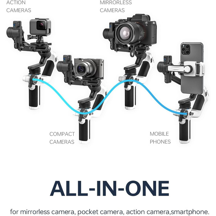 Feiyu SCORP Mini 2 Kit - Стабілізатор для бездзеркальних камер/Action-камер/iPhone/Samsung, Ручний 3-осьовий гiмбал з сумкою, світлом для селфі та подовжувачем. Чорний та білий кольори