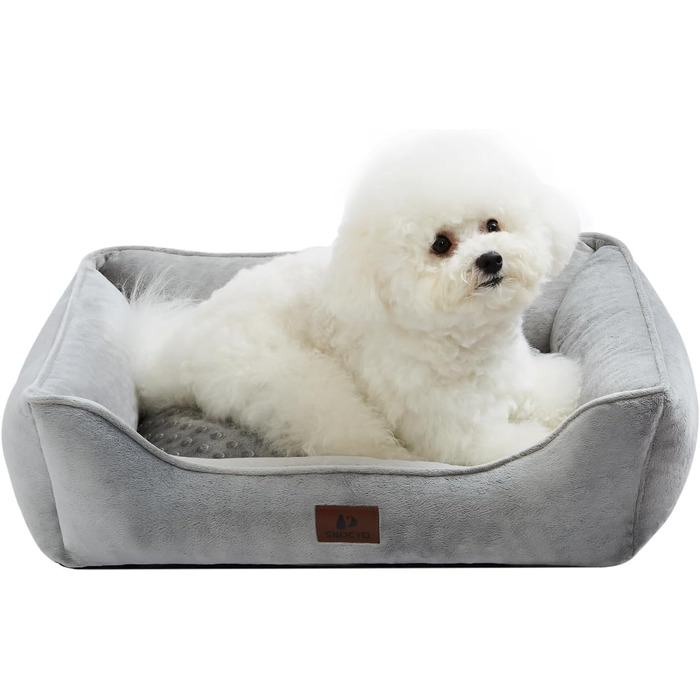Dog Bed for Small and Medium Dogs 65x55x18cm, Washable Dog Cushions, Removable Cover, Dog Sofa Dog Basket with Raised Edges, Fluffy Cat Bed Dog Bed with Nubs, Dark Grey (55x45x16cm, Light Grey - Removable)