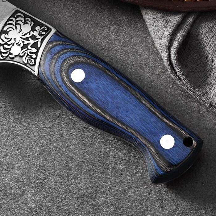 Японський ніж для обробки м'яса Doklasu, ручної роботи, full tang, з високоякісної сталі 5Cr15MoV, з червоним дерев'яним руків'ям та піхвою (15 см)