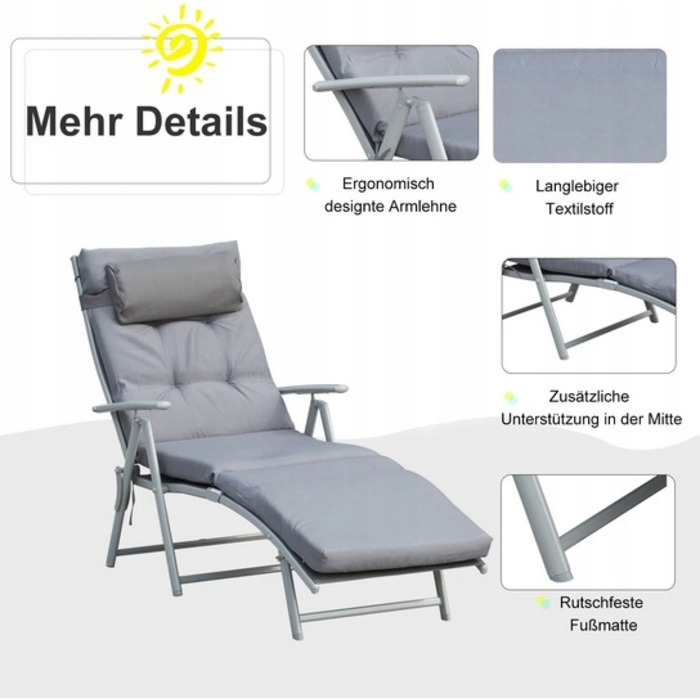 Шезлонг Outsunny, металевий, сірий