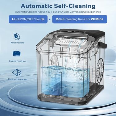 Льодогенератор Ice Cube Maker 12 кг/24 год, швидке виробництво льоду (6-8 хв), 2 розміри кубиків льоду, самоочищення, чорний