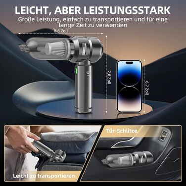 Портативний бездротовий пилосос NVKHG з акумулятором, 26000Pa, 3 швидкості, безщітковий двигун, для дому, авто, офісу, видалення шерсті тварин, срібний