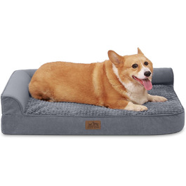 COZY KISS Orthopedic Dog Bed, 19cm Thick Dog Sofa for Medium-Sized Dogs, Removable and Washable Dog Couch, Non-Slip Bottom, Waterproof Inner Lining (Gris-L-Type, L(107 * 76 * 19CM)) (Gray-L-Type, M(91*69*19CM))