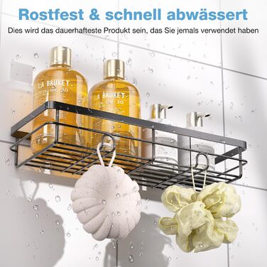 Поличка для душу без свердління, 5 шт. Органайзер для ванної кімнати, кутова поличка для душу з гачками, самоклеюча поличка для ванної та кухні (Чорний)