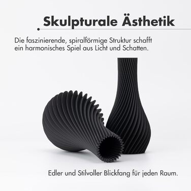 NATUMO ваза 3D 'Longi' – чорна ваза для квітів, сучасний дизайн, міцна, 18 см