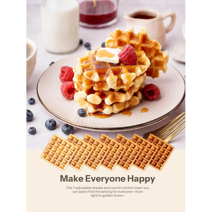 1600W Belgian Waffle Maker - 5 Programs, 7 Browning Levels, LCD Display, Timer, Stainless Steel