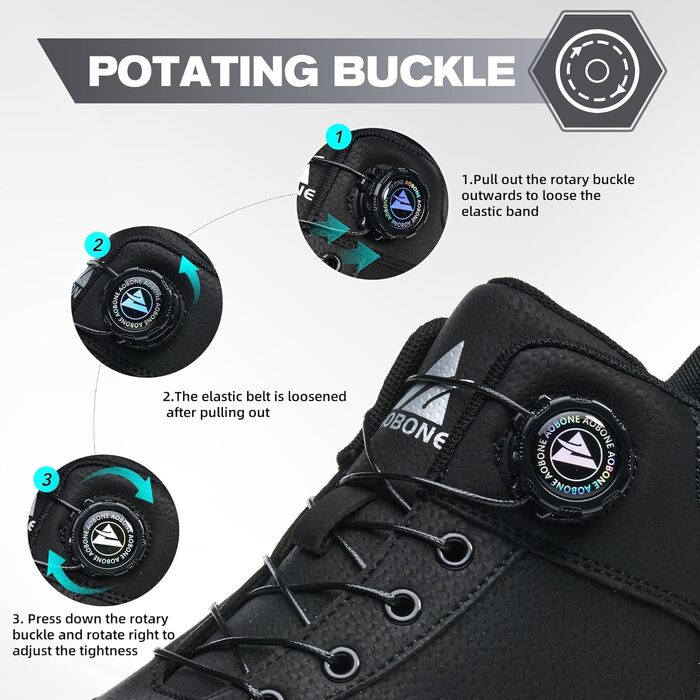 Черевики безпеки для чоловіків та жінок. Легкі, водонепроникні робочі черевики з металевим підноском та поворотним закриттям. Розмір 44 EU, чорний колір.