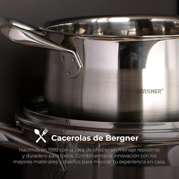 Каструля BERGNER Gourmet 8 л з кришкою, нержавіюча сталь, для всіх типів плит, ергономічні ручки