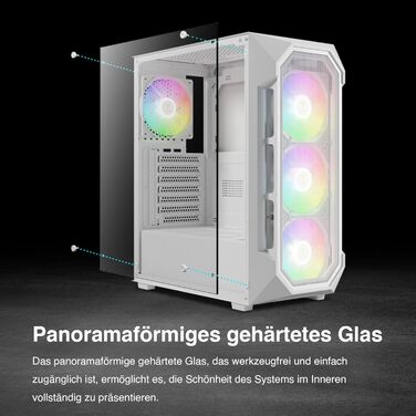 Корпус для ПК Gamdias Aura GC1 Elite WH ARGB: Midi-Tower з 4 ARGB-вентиляторами, сітчаста передня панель, скло, підтримка синхронізації материнської плати, чорний