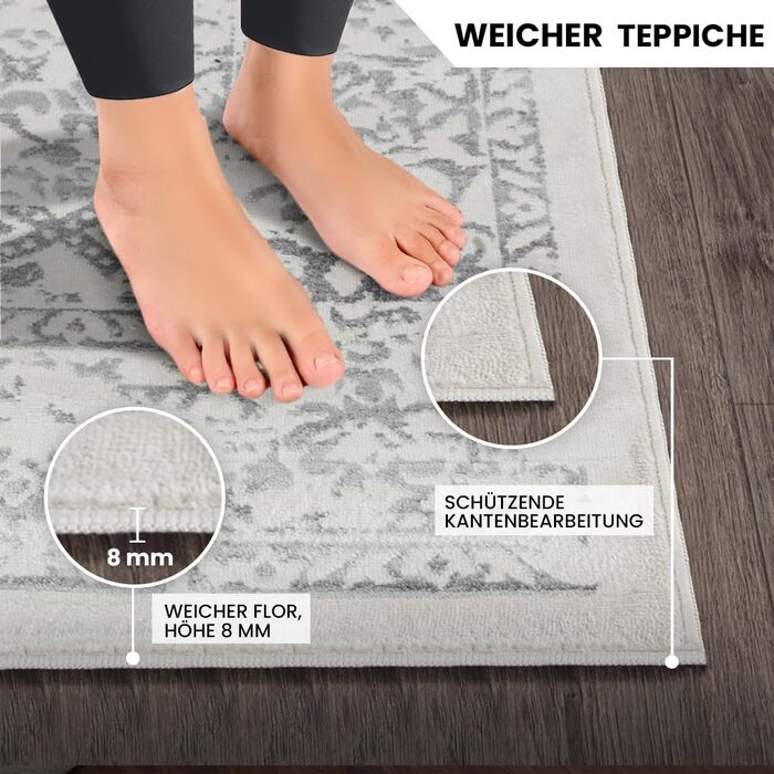 Килим Livabliss Palermo Vintage - Східний стиль, 160x216 см, для вітальні, їдальні, спальні - Бохо, короткий ворс, легкий у догляді, кольори слонова кістка та сірий