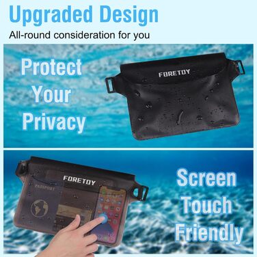 Водонепроникна сумка-чохол на пояс з регульованим ремінцем, IP68, для фотографії, водних видів спорту, пляжу, плавання, риболовлі тощо. Чорний + Сірий