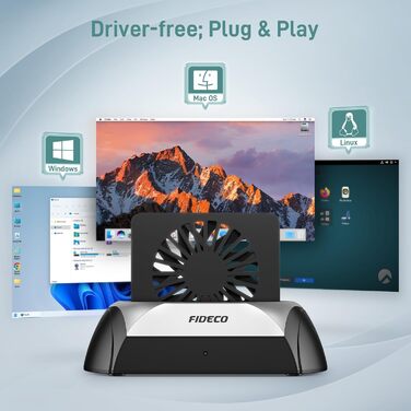 Док-станція для жорстких дисків FIDECO: M.2 SSD, SATA HDD/SSD (2.5/3.5