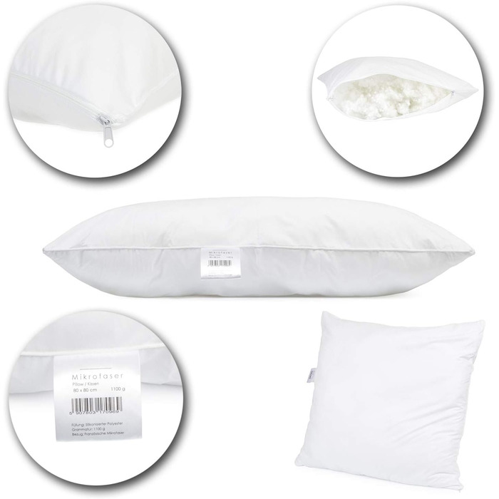 H&F Heimtextilien Top Quality Pillow 80x80 2-Pack | Allergy-Friendly Pillow with Oeko-TEX Certified | Cover: 100% Microfiber | Filling: 1100 Grams Polyester 2 80 x 80 cm