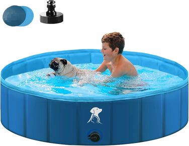Dog Pool for Large & Small Dogs, Foldable Dog Splash Pool 160 * 30CM Dog Bathtub Stable Swimming Pool Pet Child Swimming Pool Non-Slip Portable Blue