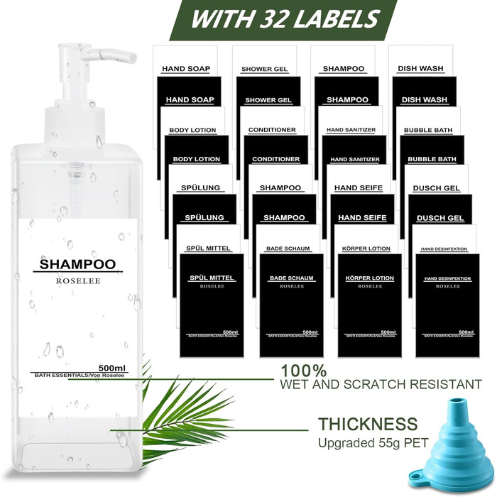 Набір дозаторів для мила Roselee (4 шт.), 500 мл, прозорі, для кухні та ванної кімнати