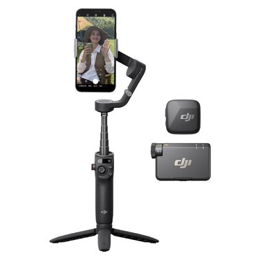 Стабілізатор DJI Osmo Mobile 6 для iPhone/Android, 3-осьовий, з розсувним штативом, трекінг об'єкта, портативний, для зйомки відео, YouTube, TikTok (Сірий, з мікрофоном DJI Mic Mini)