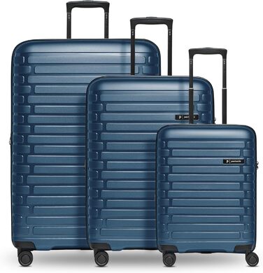 Чохол-валіза на колесах | Розширюваний середній валіза 45 x 25 x 66 см, 67-75 літрів | з поліпропілену, 4 подвійні колеса, TSA-замок (Колекція 04) | Колір: Navy Blue Metallic, Набір валіз (3 шт.)