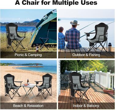 Набір 2 складаних стільців WOLTU для кемпінгу, риболовлі, саду, тераси, чорний + темно-сірий