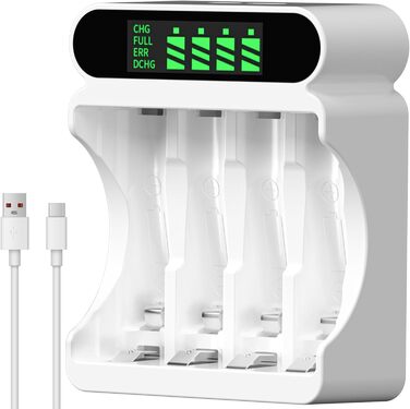 Зарядний пристрій IMREN для акумуляторів NiMH/NiCD з 4 слотами, LCD дисплеєм, Type-C та Micro USB входами (AA, AAA)
