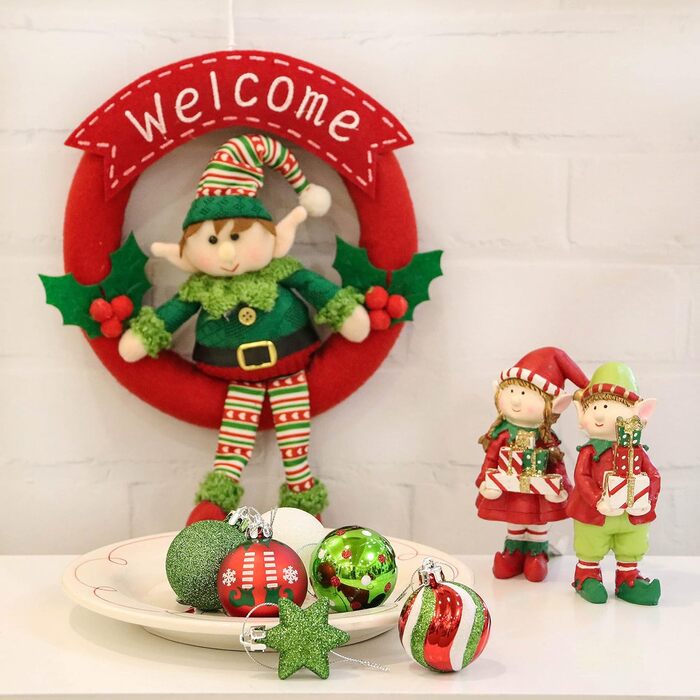 Набір ялинкових прикрас Victor's Workshop 35 шт. 5 см, пластикові кулі, червоно-зелено-білий декор для ялинки