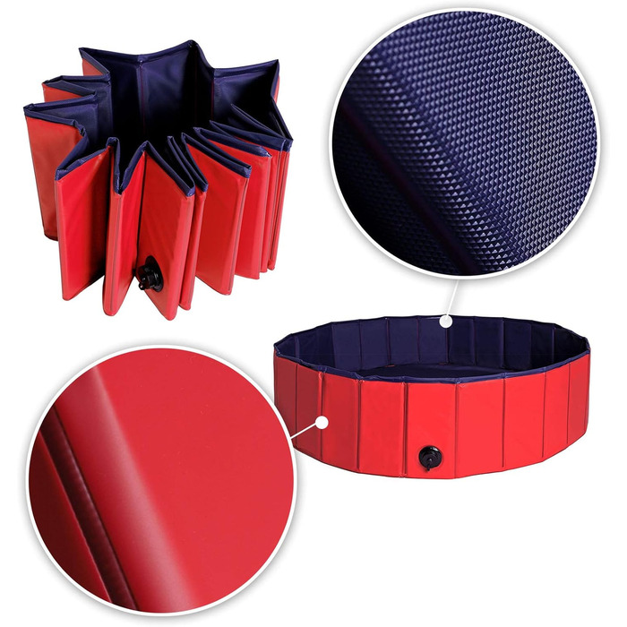 Дитячий надувний басейн для собак Lionto, Ø 80 см, 20 см заввишки, антиковзаюче покриття, зливний отвір, без насоса, синьо-червоний, S (80 см Ø)