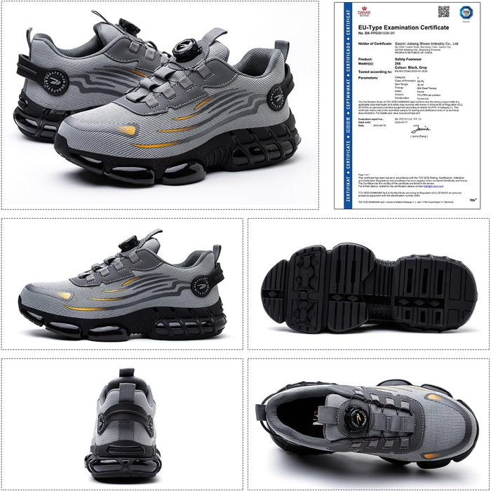 Робочі черевики з металевим підноском для чоловіків та жінок. Безпечні черевики Unisex, спортивний дизайн, легкі, антипрокольні, розміри 38-46 EU, сірий колір