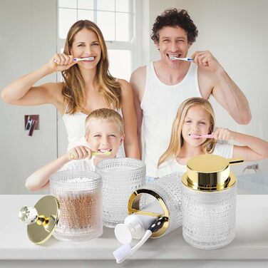 Набір аксесуарів для ванної кімнати Dasiton (4 шт.) з прозорого скла: мильниця, тримач для зубних щіток, стаканчик, контейнер для ватних паличок. Зелений/Прозорий (A)