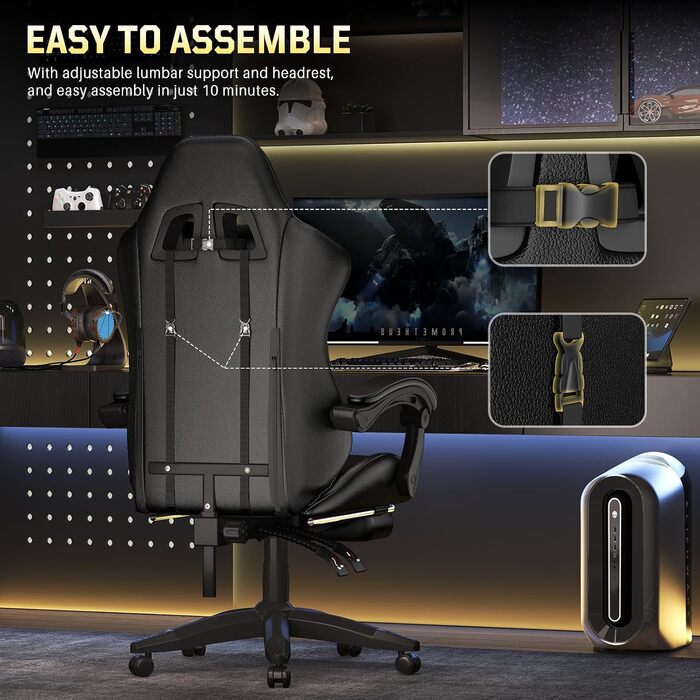 Ігрове крісло Bigzzia Ergonomic Gaming Stuhl з підніжкою та функцією масажу, чорне