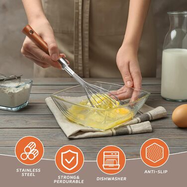 Віскільник з нержавіючої сталі з дерев'яною ручкою - кухонний віскільник для збивання яєць, тіста, соусів