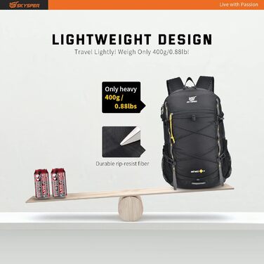 SKYSPER ISHELL 30 Foldable Backpack 30L Ultra-Light Daypack Packable Daypack Waterproof Hiking Backpack Travel Backpack for Camping Outdoor Hiking Traveling (Ishell30-black)