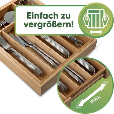 Loco Bird Cutlery Box for Drawers - 5 to 7 Compartments - Extendable Bamboo Cutlery Insert for Drawers - Drawer Organizer Kitchen - Drawer Insert Kitchen - Cutlery Organizer Drawer