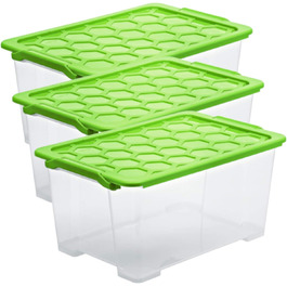 Rotho Evo Safe Keeping Storage Boxes with Lid, Plastic, Turquoise/Transparent (3-Piece Set of 44L Storage Boxes with Lid)