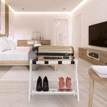 Relaxdays Folding Suit Stand, Suit Stool Wood, HBT: 54.5 x 66 x 44.5 cm, 2 Shelves, Suit Storage Hotel, white, 10029975_49
